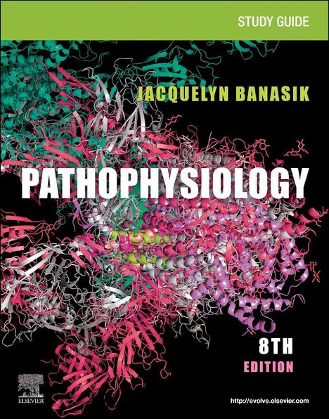 "Pathophysiology" von Jacquelyn Banasik, 8. Edition, Study Guide. Komplexe grafische Darstellung von Molekülen.