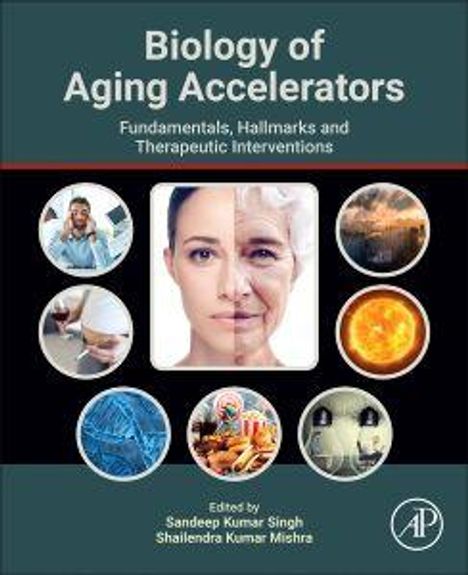 "Biology of Aging Accelerators" oben, darunter Bilder: Frauengesicht, Arzt, Arzt mit Labor, Planeten. Unten Editor-Namen.