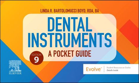 "DENTAL INSTRUMENTS A POCKET GUIDE Edition 9" auf buntem geometrischem Hintergrund.
