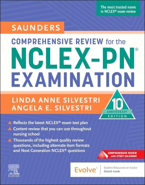 Buchcover: "Saunders Comprehensive Review for the NCLEX-PN Examination" von Linda Anne Silvestri und Angela E. Silvestri.