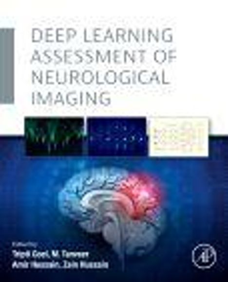 Text: "DEEP LEARNING ASSESSMENT OF NEUROLOGICAL IMAGING" und Herausgebernamen. Bild eines Gehirns mit hervorgehobenen Bereichen.