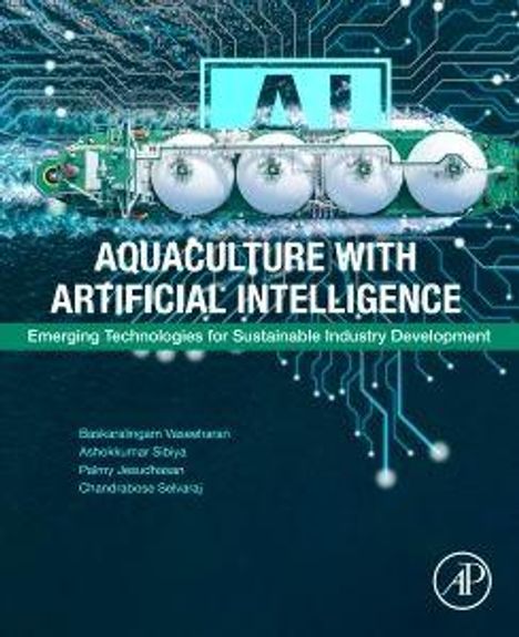 Text: "Aquaculture with Artificial Intelligence: Emerging Technologies for Sustainable Industry Development." Illustration mit einem Schiff, im Hintergrund digitale Schaltkreise. 