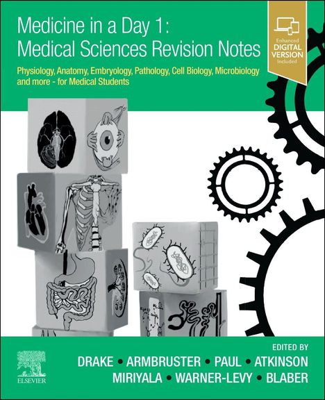 „Medicine in a Day 1: Medical Sciences Revision Notes“, Bilder von anatomischen und biologischen Strukturen auf Würfeln.