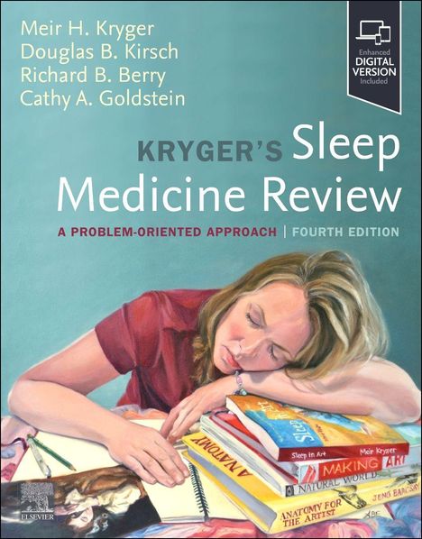 Titel: "KRYGER'S Sleep Medicine Review: A Problem-Oriented Approach, Fourth Edition". Gemälde einer schlafenden Frau auf Büchern.