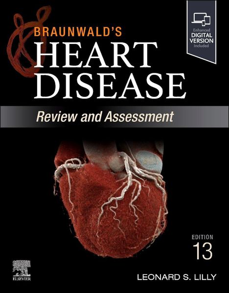 "Braunwald’s Heart Disease: Review and Assessment", Edition 13, Leonard S. Lilly. Anatomisches Herz auf schwarzem Hintergrund.