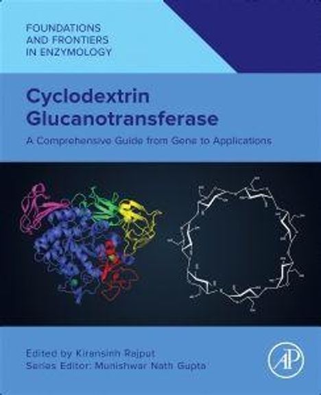 „Cyclodextrin Glucanotransferase: A Comprehensive Guide from Gene to Applications“. Bunte Molekül-Illustrationen.