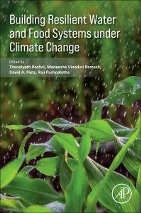 "Building Resilient Water and Food Systems under Climate Change" von mehreren Autoren. Grünes Blatt im Regen.