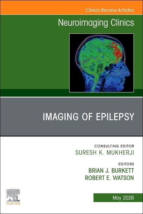 "IMAGING OF EPILEPSY," "Neuroimaging Clinics," Bild eines farbigen Gehirns im Profil, "May 2026."