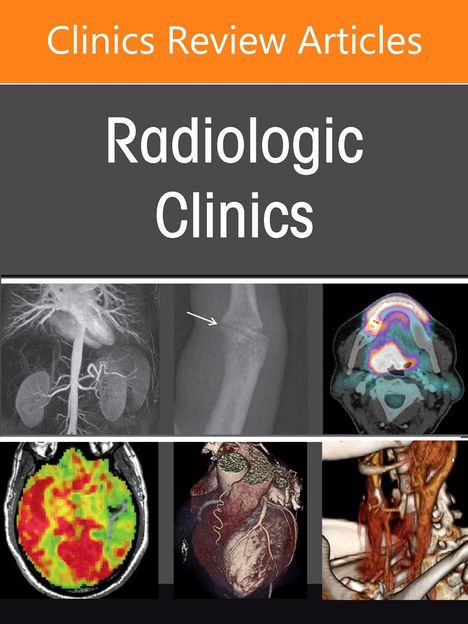 Text: "Clinics Review Articles", "Radiologic Clinics". Darunter sechs medizinische Röntgen- und 3D-Bilder.