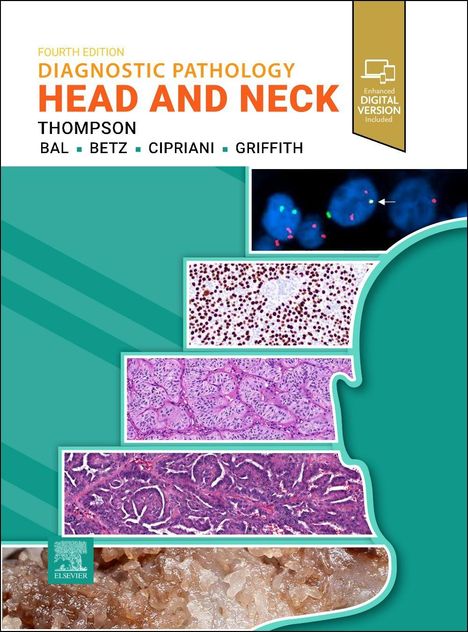 "Fourth Edition Diagnostic Pathology: Head and Neck" in kräftigem Orange. Unten sind mikroskopische Gewebebilder.