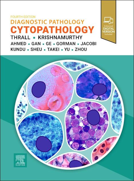"Diagnostic Pathology Cytopathology" steht groß oben. Bunte Zellaufnahmen sind in einem kreisförmigen Muster angeordnet.