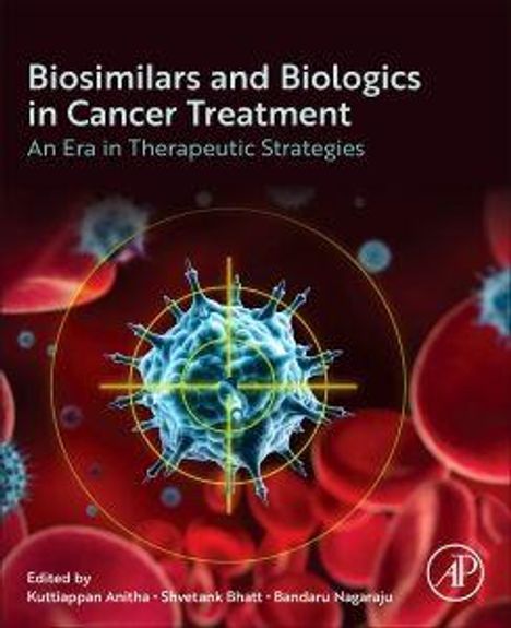 Titel: Biosimilars and Biologics in Cancer Treatment. Hintergrund: Rote Blutkörperchen, ein Virus im Zentrum.