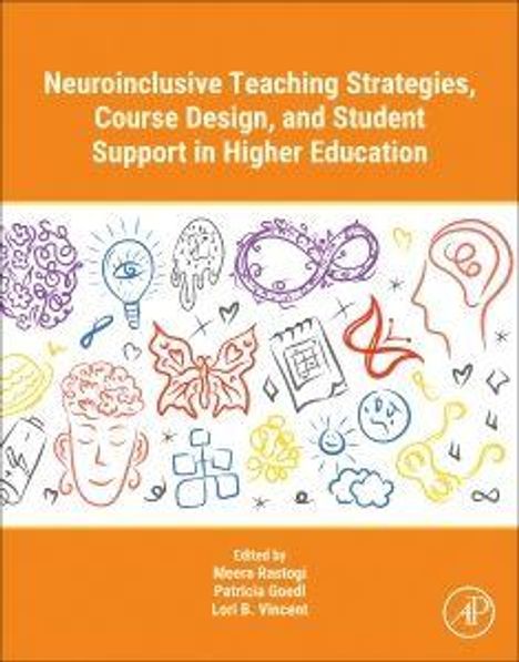 Titel: "Neuroinclusive Teaching, Course Design, and Student Support in Higher Education". Bunte Symbole und Zeichnungen.