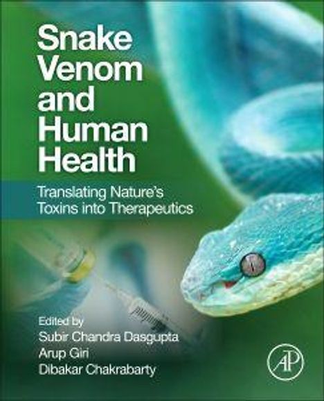 "Snake Venom and Human Health" in großer Schrift. Darunter ein Bild von einem blauen Schlangekopf, Nahaufnahme.
