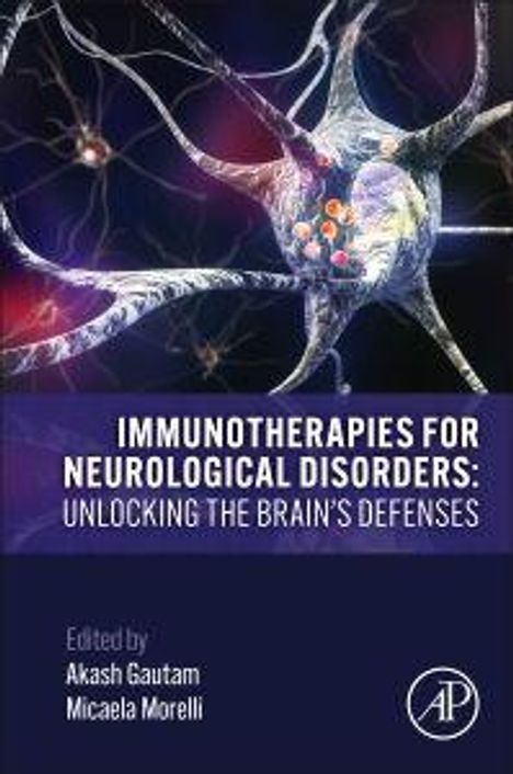 "Immunotherapies for Neurological Disorders: Unlocking the Brain's Defenses." Illustration einer Nervenzelle.