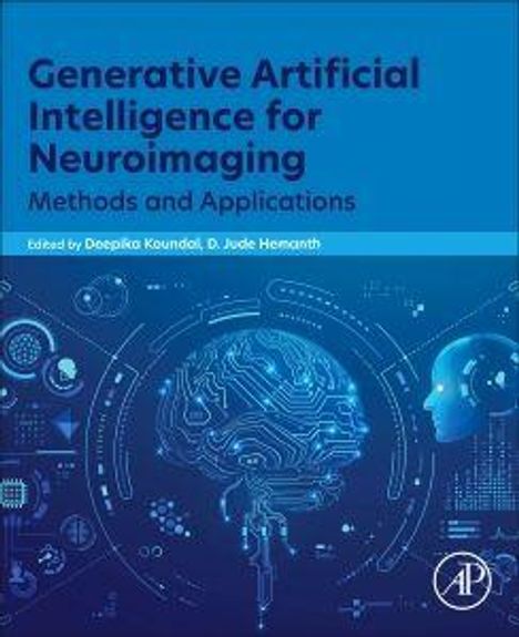 "Generative Artificial Intelligence for Neuroimaging: Methods and Applications" steht über einem digitalen Gehirn.