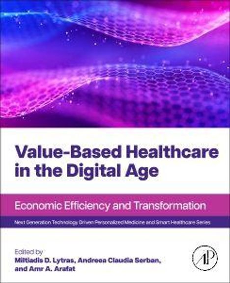 "Value-Based Healthcare in the Digital Age" in großen Buchstaben, violett-blauer Hintergrund mit einem digitalen Muster.