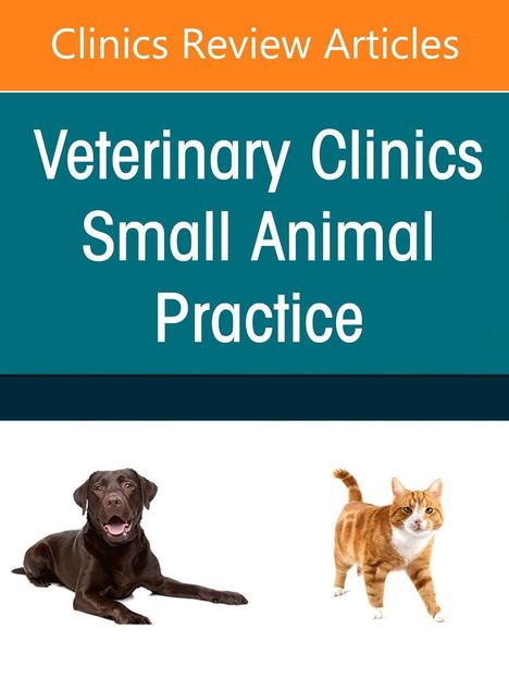 "Clinics Review Articles: Veterinary Clinics Small Animal Practice." Ein Labrador liegt, eine orangefarbene Katze steht.