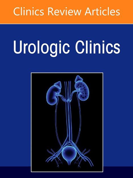 "Clinics Review Articles", "Urologic Clinics". Illustration eines Harnsystems auf blauem Hintergrund.
