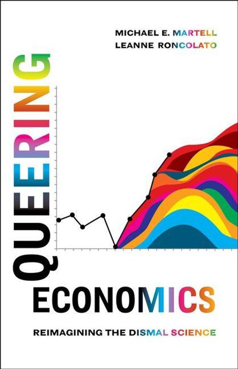 QUEERING ECONOMICS. Reimagining the Dismal Science. Buntes Diagramm mit Wellenformen.