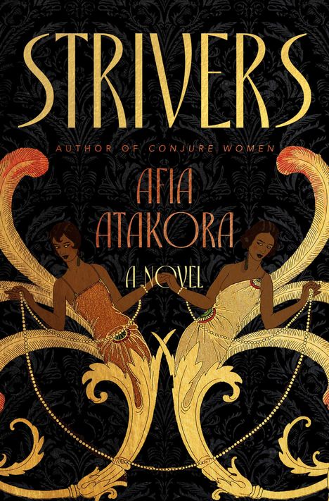 Titel: "Strivers" von Afia Atakora. Zwei elegant gekleidete Frauen in einem dekorativen Art-Déco-Stil.