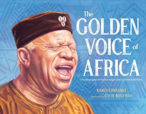 "The Golden Voice of Africa" steht groß, mit einem Porträt eines lachenden Mannes in traditioneller Kleidung darunter.