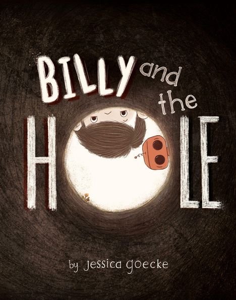 "BILLY and the HOLE" von Jessica Goecke. Illustration: Kind mit braunen Haaren schaut in ein Loch.