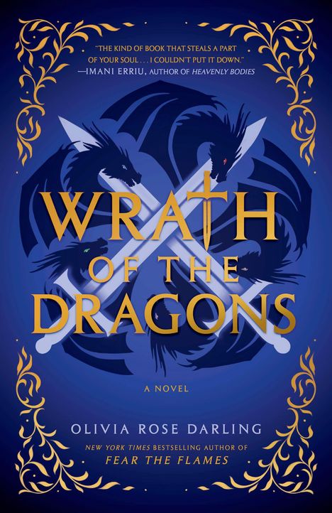„WRATH OF THE DRAGONS“ steht in großen Buchstaben, mit blauen Drachen und goldenen Ornamenten auf dunklem Hintergrund.