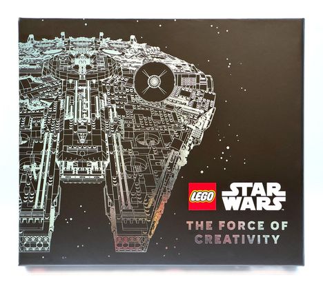 LEGO Star Wars: The Force of Creativity. Illustration des Millennium Falcon auf schwarzem Hintergrund.