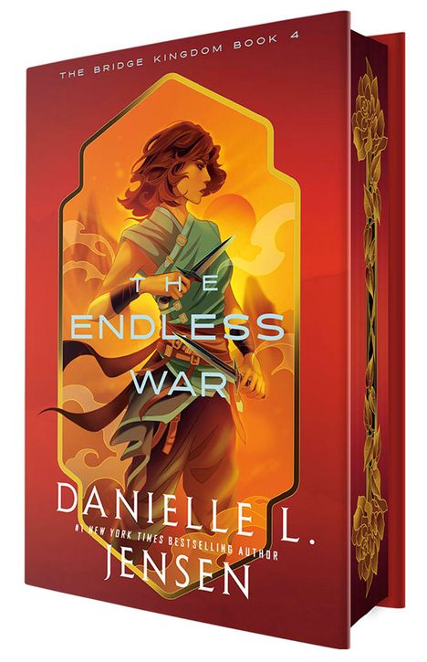 Text: „THE ENDLESS WAR“, „DANIELLE L. JENSEN“, „THE BRIDGE KINGDOM BOOK 4“. Illustration einer Person mit Dolch.