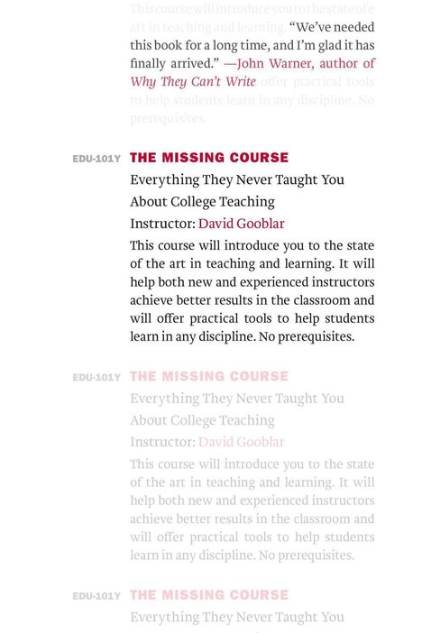 David Gooblar: The Missing Course, Buch