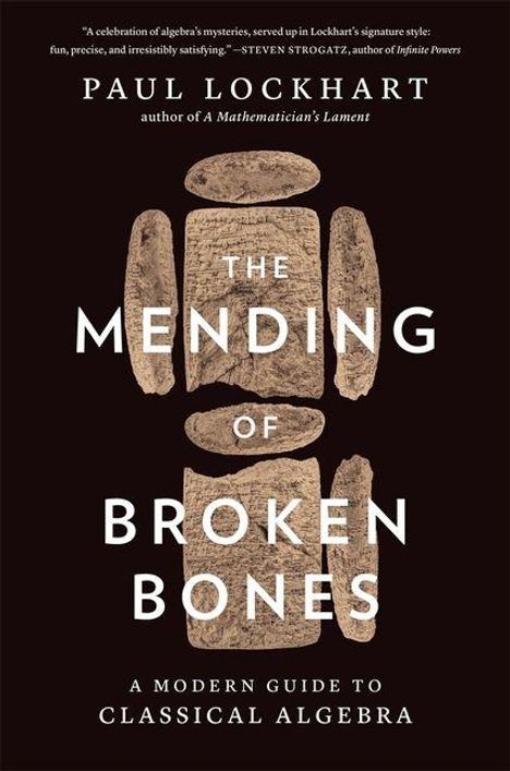 „The Mending of Broken Bones: A Modern Guide to Classical Algebra“ von Paul Lockhart. Steintafeln als visuelle Elemente.