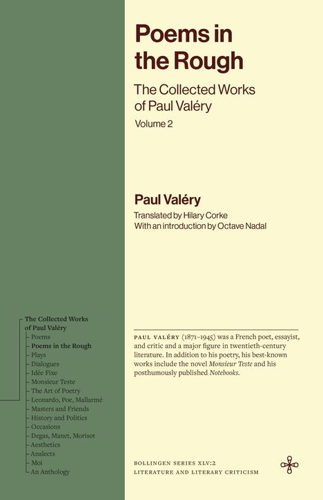 Titel: "Poems in the Rough" von Paul Valéry, Volume 2, mit Einführung von Octave Nadal. Liste der gesammelten Werke links.