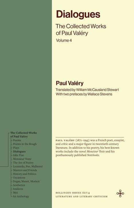 "Dialogues: The Collected Works of Paul Valéry, Volume 4" von Paul Valéry. Links Inhaltsverzeichnis, rechts Textinfos.