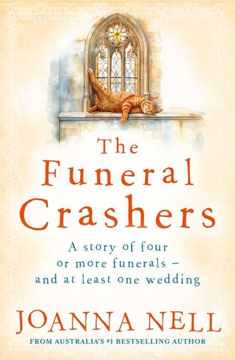 "The Funeral Crashers" von Joanna Nell: Eine orange Katze ruht auf einem Kirchenfensterbrett.