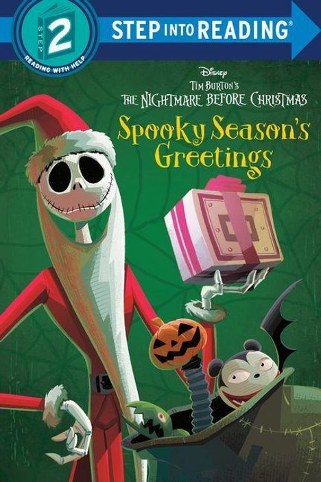 Text: "Step into Reading", "Spooky Season's Greetings", "The Nightmare Before Christmas". Ein Skelett hält ein Geschenk.