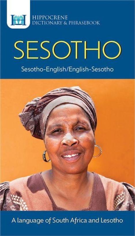 "SESOTHO, Sesotho-English/English-Sesotho, A language of South Africa and Lesotho" steht über einer lächelnden Frau.