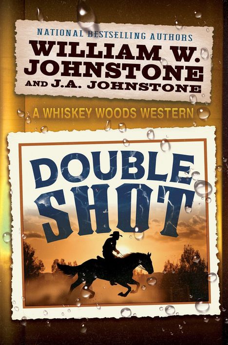 Titel: "Double Shot". Autoren: William W. Johnstone, J.A. Johnstone. Western-Thema, Reiter-Silhouette vor Sonnenuntergang.
