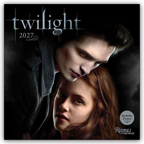 "Twilight 2027" in stilisierter Schrift, darüber ein blasses Paar in enger Umarmung vor dunklem Hintergrund.