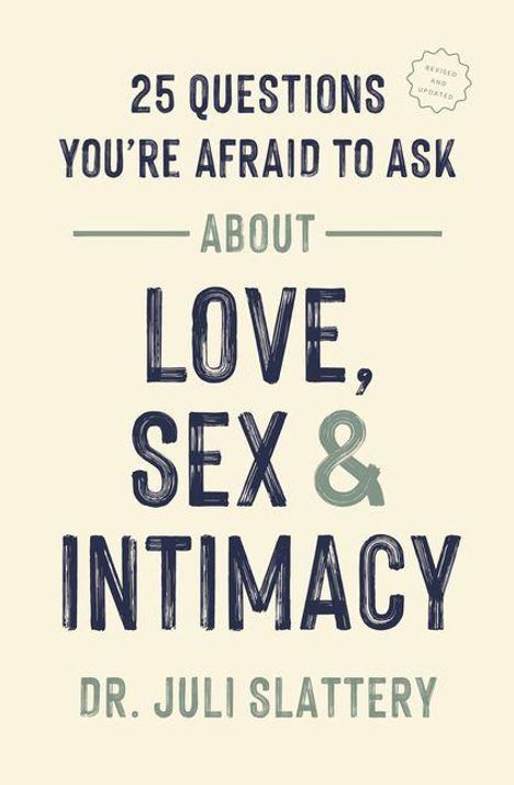 "25 Questions You're Afraid to Ask About Love, Sex & Intimacy" von Dr. Juli Slattery. Einfache, klare Gestaltung.