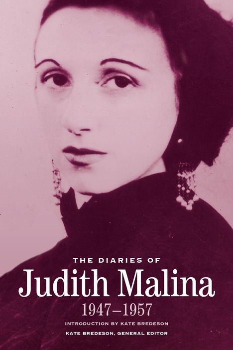 „The Diaries of Judith Malina 1947–1957“. Porträt einer Frau mit Ohrringen, melancholischer Ausdruck.