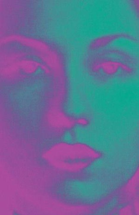 Keine Texte vorhanden. Eine pop-art-ähnliche Illustration eines Gesichts in lila und grün.