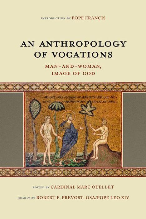 Einleitung von Papst Franziskus. Titel: "An Anthropology of Vocations". Gemälde: Drei Personen in einem Garten mit Bäumen.