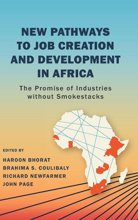 Text: "NEW PATHWAYS TO JOB CREATION AND DEVELOPMENT IN AFRICA." Unten eine stilisierte Afrika-Karte mit Linien.