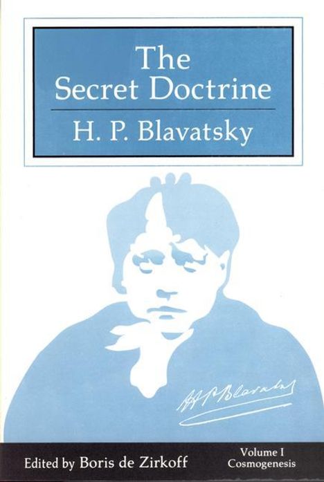 "The Secret Doctrine" von H.P. Blavatsky; bearbeitet von Boris de Zirkoff. Silhouette einer Person in Blau.