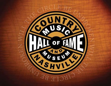 Logo mit Text: "Country Music Hall of Fame and Museum Nashville". Außenrand: "Will the Circle Be Unbroken". Holzartige Textur.