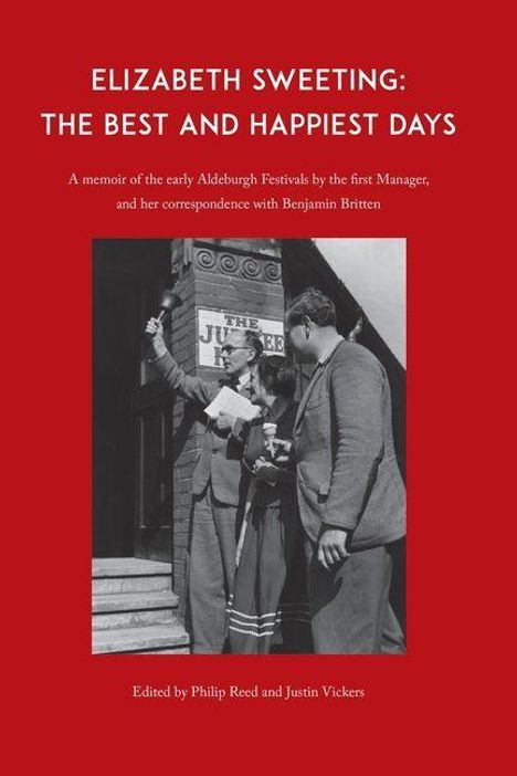 "Elizabeth Sweeting: The Best and Happiest Days." Schwarz-Weiß Foto: Zwei Personen vor einem Gebäude mit Schild "The Jubilee."