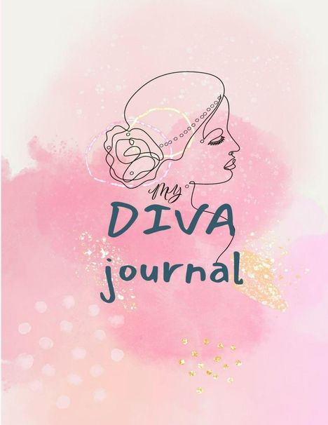 „My DIVA journal“ steht auf einem rosa Hintergrund mit feiner Illustration einer Frau im Profil.