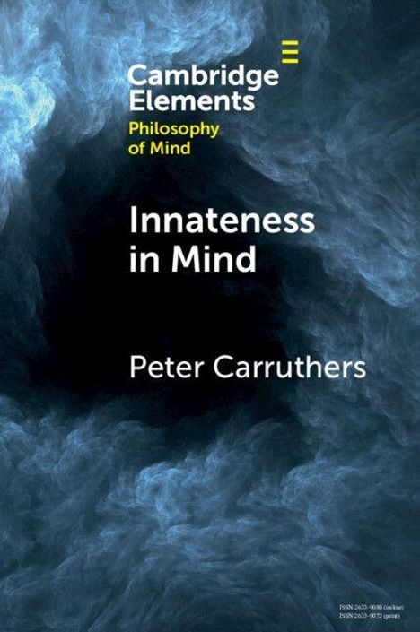 Oben: "Cambridge Elements", "Philosophy of Mind". Mitte: "Innateness in Mind". Unten: "Peter Carruthers". Hintergrund aus blauen Wolken.