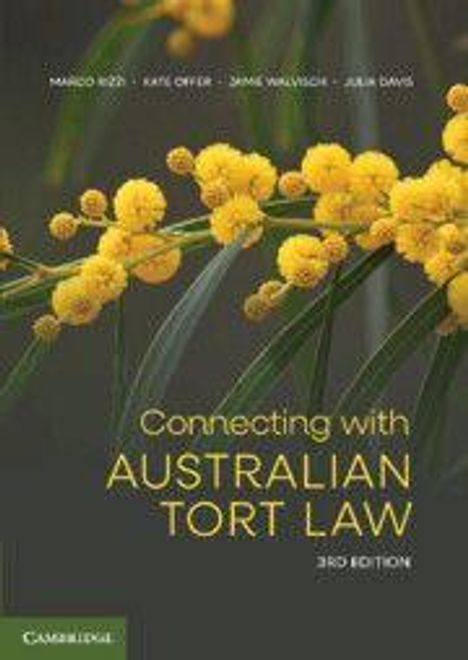 Text: "Connecting with Australian Tort Law, 3rd Edition." Dazu gelbe Blumen auf grünen Zweigen.